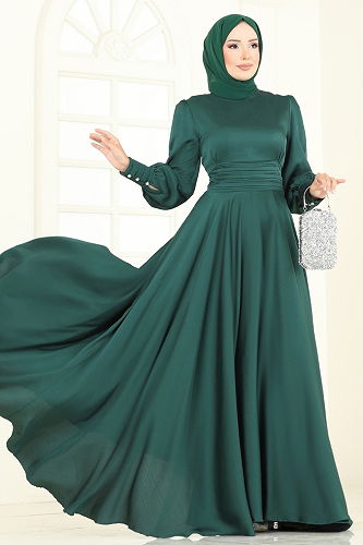 moda selvim Evening Dress 5697EDF311 Emerald - Thumbnail