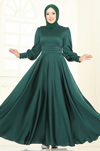 moda selvim Evening Dress 5697EDF311 Emerald - Thumbnail
