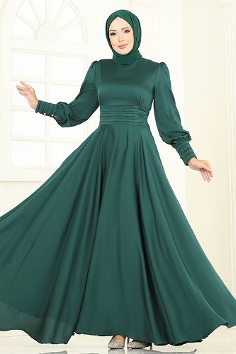moda selvim Evening Dress 5697EDF311 Emerald - Thumbnail