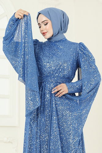 moda selvim Evening Dress 5698EDF311 Blue - Thumbnail