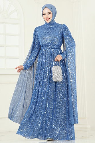 moda selvim فستان سهرة أزرق 5698EDF311 - Thumbnail