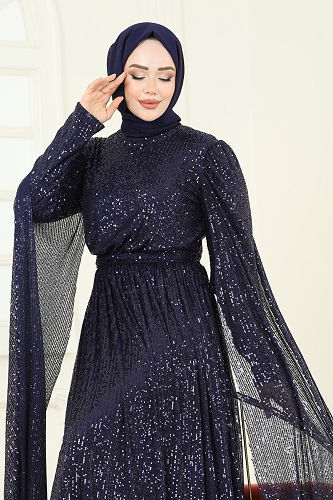 moda selvim Evening Dress 5698EDF311 Navy Blue - Thumbnail