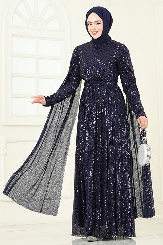 moda selvim Evening Dress 5698EDF311 Navy Blue - Thumbnail