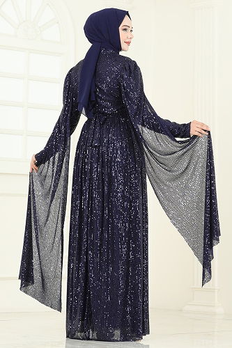 moda selvim Evening Dress 5698EDF311 Navy Blue - Thumbnail