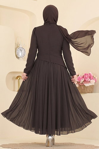moda selvim فستان سهرة بني 5699DMNK1166 - Thumbnail