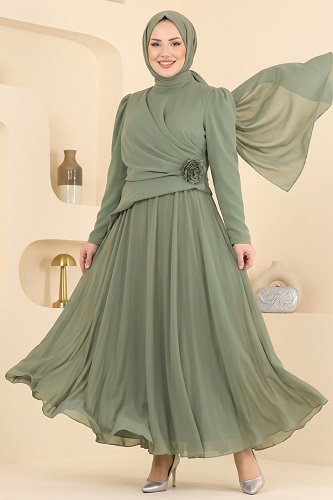 moda selvim Evening Dress 5699DMNK1166 Khaki - Thumbnail