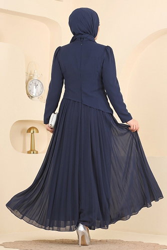 moda selvim Evening Dress 5699DMNK1166 Navy Blue - Thumbnail