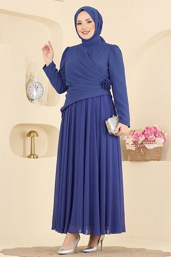 moda selvim Evening Dress 5699DMNK1166 Saxe - Thumbnail