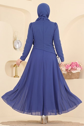 moda selvim فستان سهرة نيلي 5699DMNK1166 - Thumbnail