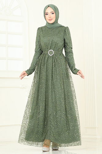 moda selvim Evening Dress 5699EDF311 Khaki - Thumbnail