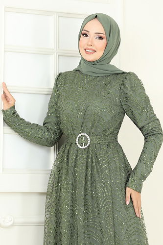 moda selvim فستان سهرة اخضر عفني 5699EDF311 - Thumbnail