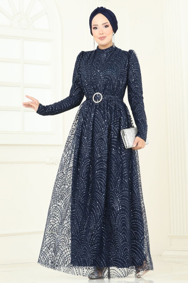 Modaselvim خصم صافٍ20%+20% في سلة التسوق فستان سهرة كحلي 5699EDF311