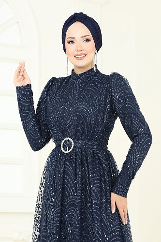 moda selvim فستان سهرة كحلي 5699EDF311 - Thumbnail