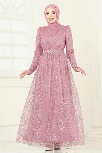 moda selvim Evening Dress 5699EDF311 Powder - Thumbnail