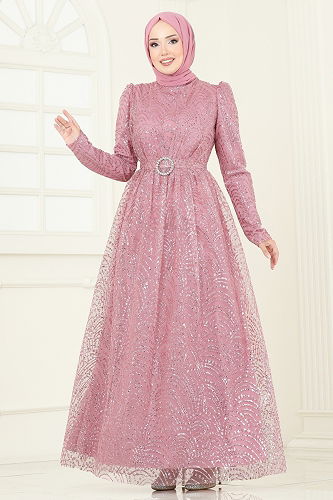 moda selvim Evening Dress 5699EDF311 Powder - Thumbnail