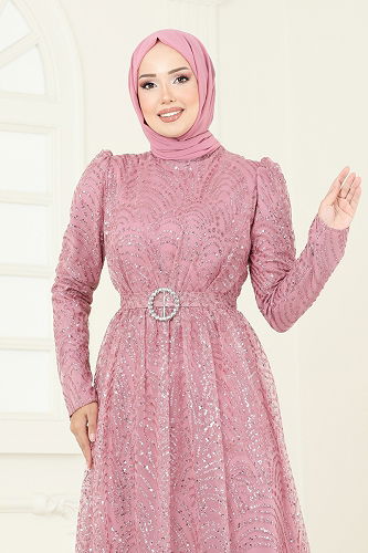 moda selvim فستان سهرة بيج وردي 5699EDF311 - Thumbnail