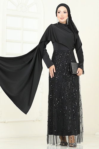 moda selvim فستان سهرة أسود 5700EDF311 - Thumbnail