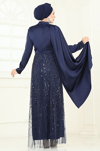 moda selvim فستان سهرة كحلي 5700EDF311 - Thumbnail