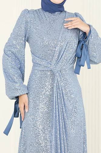 moda selvim Evening Dress 5701EDF311 Baby Blue - Thumbnail