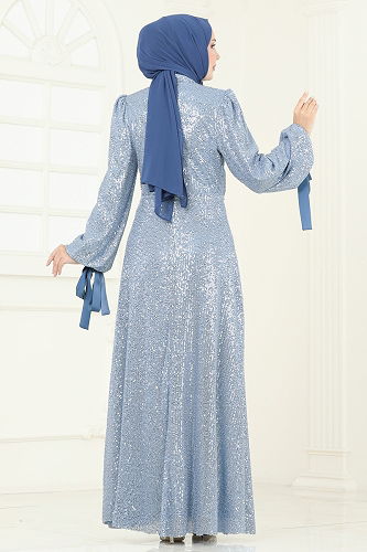 moda selvim Evening Dress 5701EDF311 Baby Blue - Thumbnail