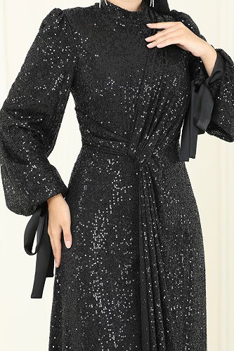 moda selvim Evening Dress 5701EDF311 Black - Thumbnail