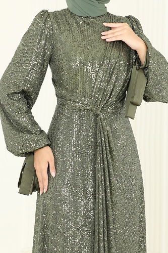 moda selvim Evening Dress 5701EDF311 Khaki - Thumbnail