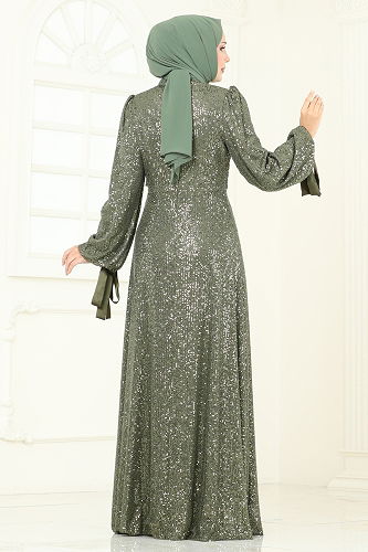 moda selvim Evening Dress 5701EDF311 Khaki - Thumbnail