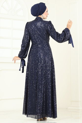 moda selvim Evening Dress 5701EDF311 Navy Blue - Thumbnail