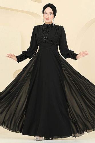 moda selvim Evening Dress 5703EDF311 Black - Thumbnail