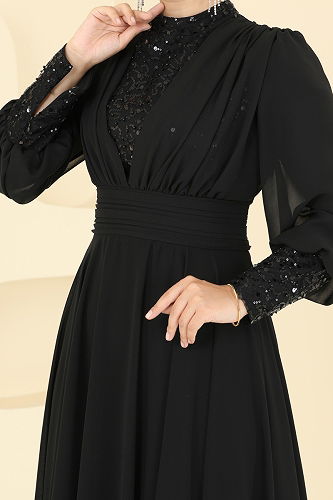 moda selvim فستان سهرة أسود 5703EDF311 - Thumbnail