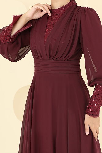 moda selvim فستان سهرة خمري 5703EDF311 - Thumbnail