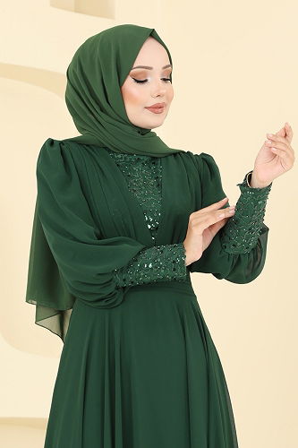 moda selvim فستان سهرة زيتي 5703EDF311 - Thumbnail