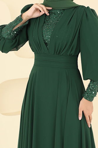 moda selvim فستان سهرة زيتي 5703EDF311 - Thumbnail