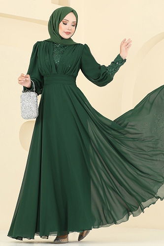 moda selvim فستان سهرة زيتي 5703EDF311 - Thumbnail