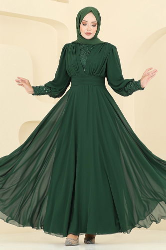 moda selvim فستان سهرة زيتي 5703EDF311 - Thumbnail