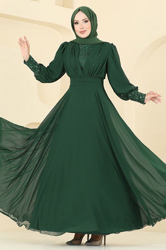 moda selvim فستان سهرة زيتي 5703EDF311 - Thumbnail