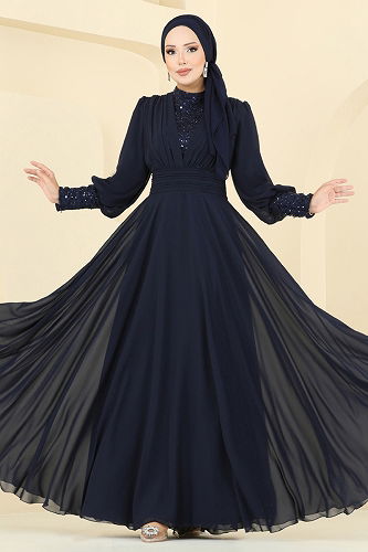 moda selvim فستان سهرة كحلي 5703EDF311 - Thumbnail