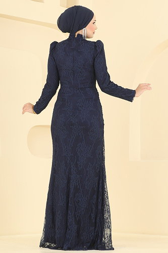 moda selvim فستان سهرة كحلي 5704DMNK1166 - Thumbnail