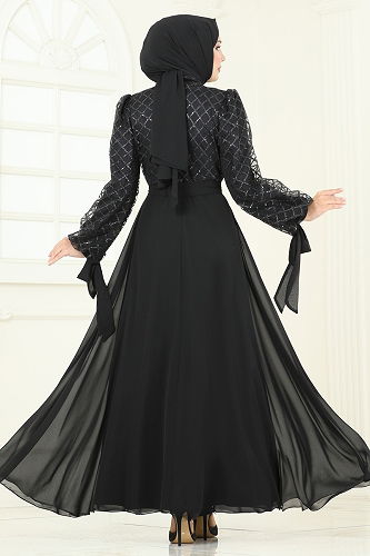 moda selvim Evening Dress 5704EDF311 Black - Thumbnail