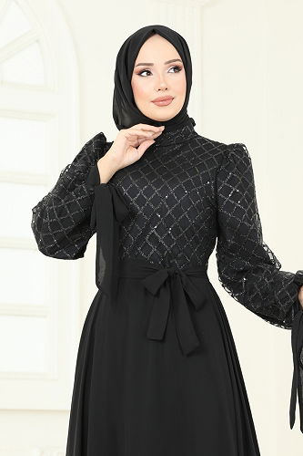 moda selvim فستان سهرة أسود 5704EDF311 - Thumbnail