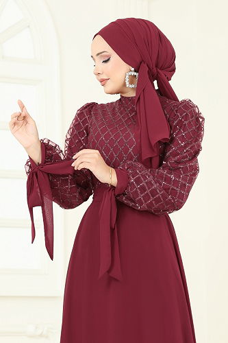 moda selvim فستان سهرة خمري 5704EDF311 - Thumbnail