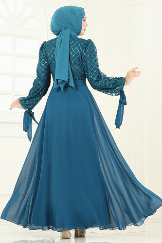 moda selvim Evening Dress 5704EDF311 Petroleum - Thumbnail