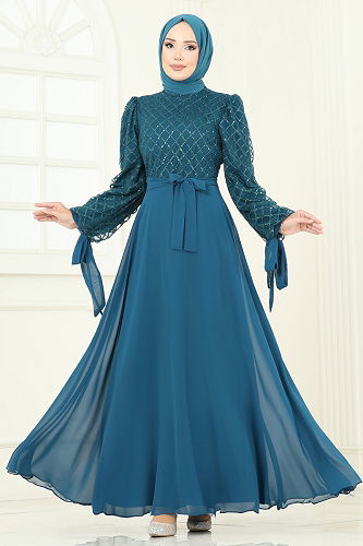 moda selvim فستان سهرة بترولي 5704EDF311 - Thumbnail