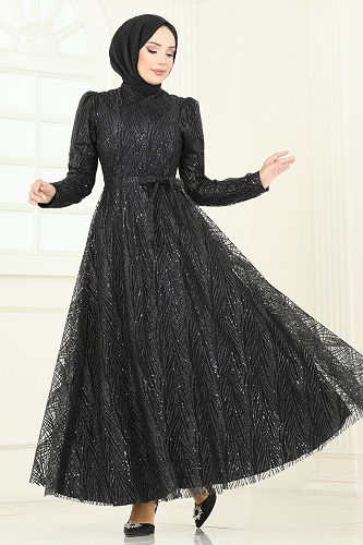 moda selvim Evening Dress 5705EDF311 Black - Thumbnail