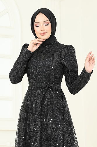 moda selvim Evening Dress 5705EDF311 Black - Thumbnail