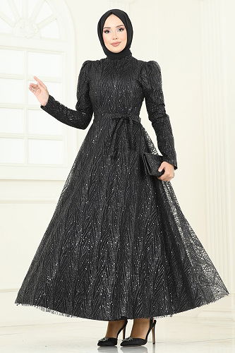 moda selvim فستان سهرة أسود 5705EDF311 - Thumbnail