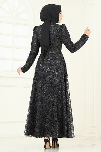 moda selvim فستان سهرة أسود 5705EDF311 - Thumbnail