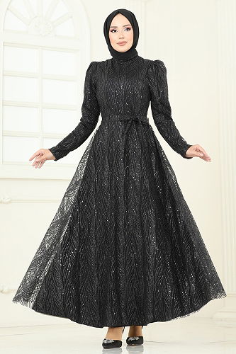 moda selvim فستان سهرة أسود 5705EDF311 - Thumbnail