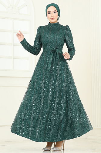 moda selvim Evening Dress 5705EDF311 Emerald - Thumbnail