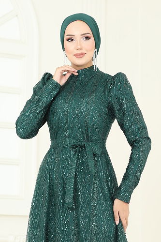 moda selvim فستان سهرة زيتي 5705EDF311 - Thumbnail